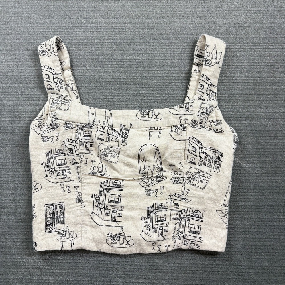 Abercrombie Fitch Linen Blend Square Neck Crop Tank Top Womens S Ivory